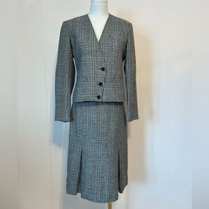 Vintage Holt Renfrew wool Gray Plaid Skirt Suit
